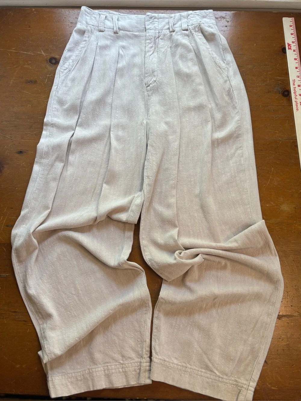 Free People Nothing to Say Pleated Trousers Size 4 Beige Linen Blend
